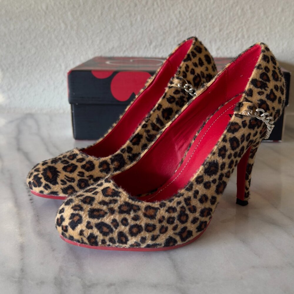 T.U.K. Leopard Chain Heels. Size 6.5 or 7
